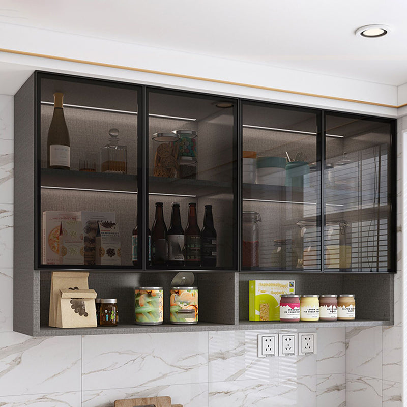 Puertas de vidrio contemporáneas Pantallas de exhibición Faux Wood Hutch Gabinete para comedor