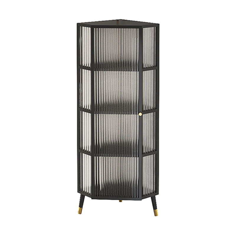 Contemporary Curio Cabinet Metal Corner Unit Buffet Cabinet for Dining Room 16"L x 16"W x 53"H Black Clearhalo 'Display & China Cabinets' 'display_china_cabinets' 'furn' 'furn_display_china_cabinets' 'Furniture' 'Kitchen & Dining Furniture' 7520947