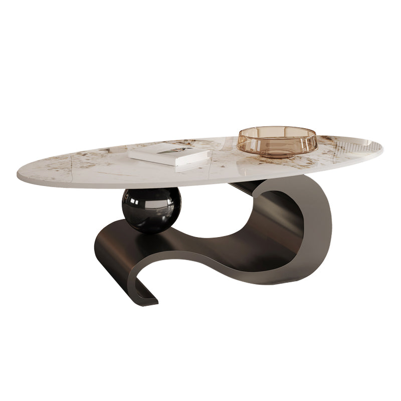 Stainless Steel Abstract Base Cocktail Table Oval Slate Top Coffee Table Black Clearhalo 'Coffee & Accent Tables' 'Coffee Tables' 'coffee_tables' 'furn' 'furn_coffee_tables' 'Furniture' 'Living Room Furniture' 7522893