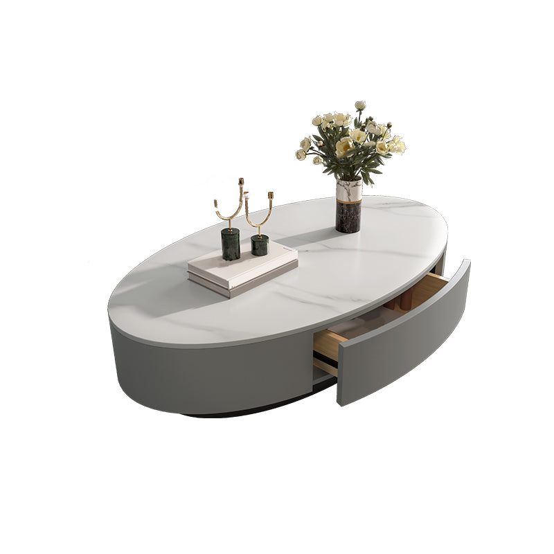 Glam Oval Slate Top Coffee Table 13.77" Tall Cocktail Table with Storage