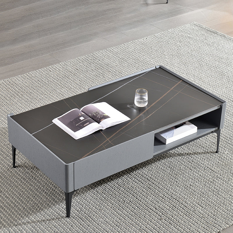 Rectangular Slate Top Coffee Table 4 Legs Cocktail Table with Storage Gray Black Clearhalo 'Coffee & Accent Tables' 'Coffee Tables' 'coffee_tables' 'furn' 'furn_coffee_tables' 'Furniture' 'Living Room Furniture' 7522986