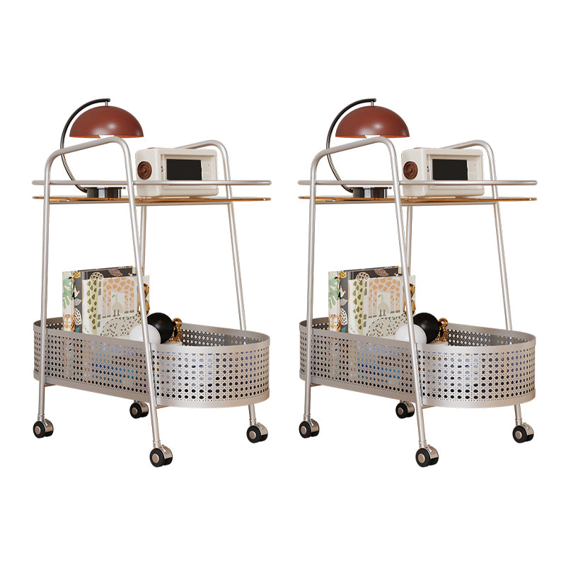 25.6" Wide Metal & Glass Side Table Elliptical Sofa Side Accent Table with Casters Silver 2 Clearhalo 'Coffee & Accent Tables' 'End & Side Tables' 'end_side_tables' 'furn' 'furn_end_side_tables' 'Furniture' 'Living Room Furniture' 7523023