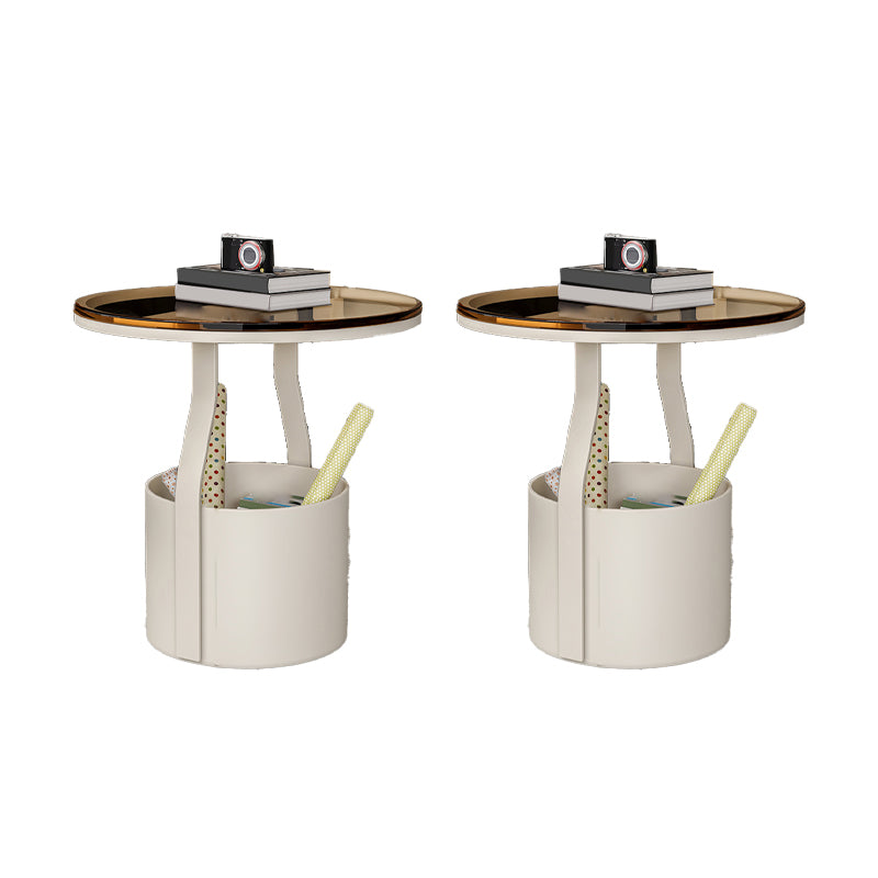 19.7" Storage Round Side Table Metal Drum Sofa Side Accent Table White Glass 2 Clearhalo 'Coffee & Accent Tables' 'End & Side Tables' 'end_side_tables' 'furn' 'furn_end_side_tables' 'Furniture' 'Living Room Furniture' 7523306