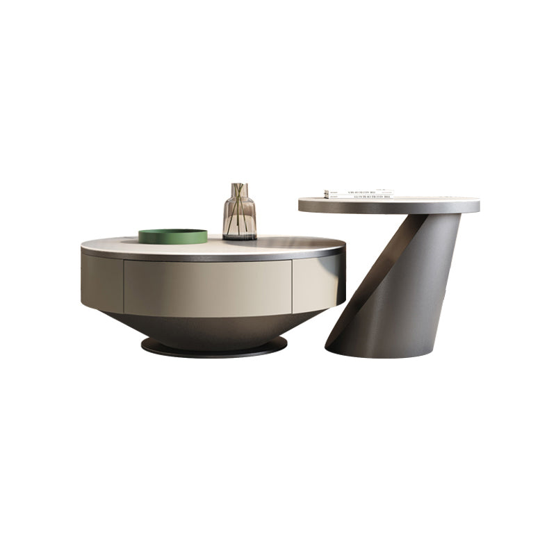 Round Pedestal Coffee Table Glam Stone Cocktail Table with 2 Drawers Black Clearhalo 'Coffee & Accent Tables' 'Coffee Tables' 'coffee_tables' 'furn' 'furn_coffee_tables' 'Furniture' 'Living Room Furniture' 7523872