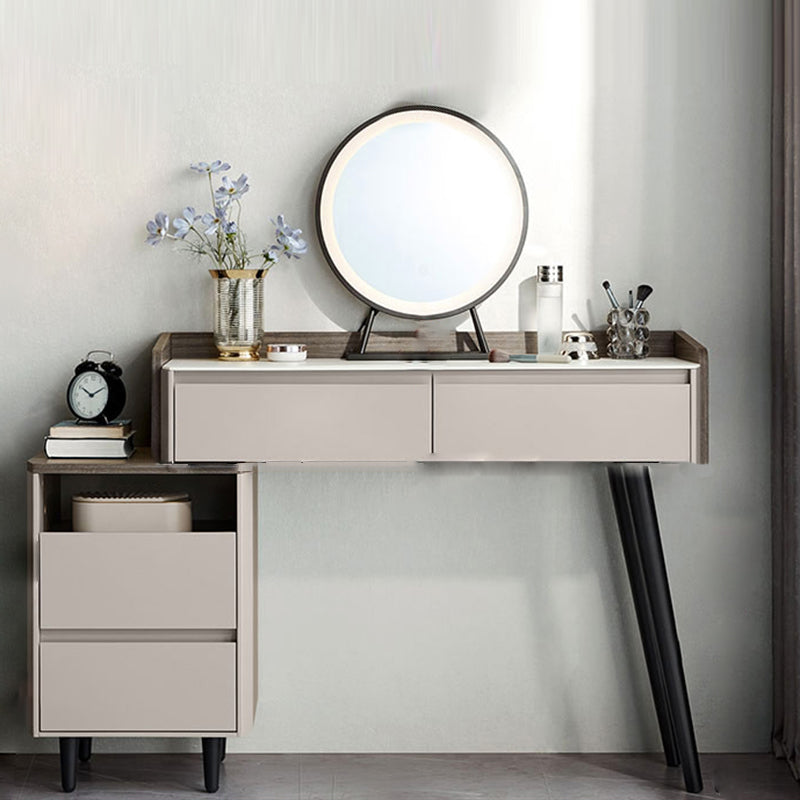 Contemporary Gray Lighted Mirror Bedroom Wood With Drawer Dressing Table