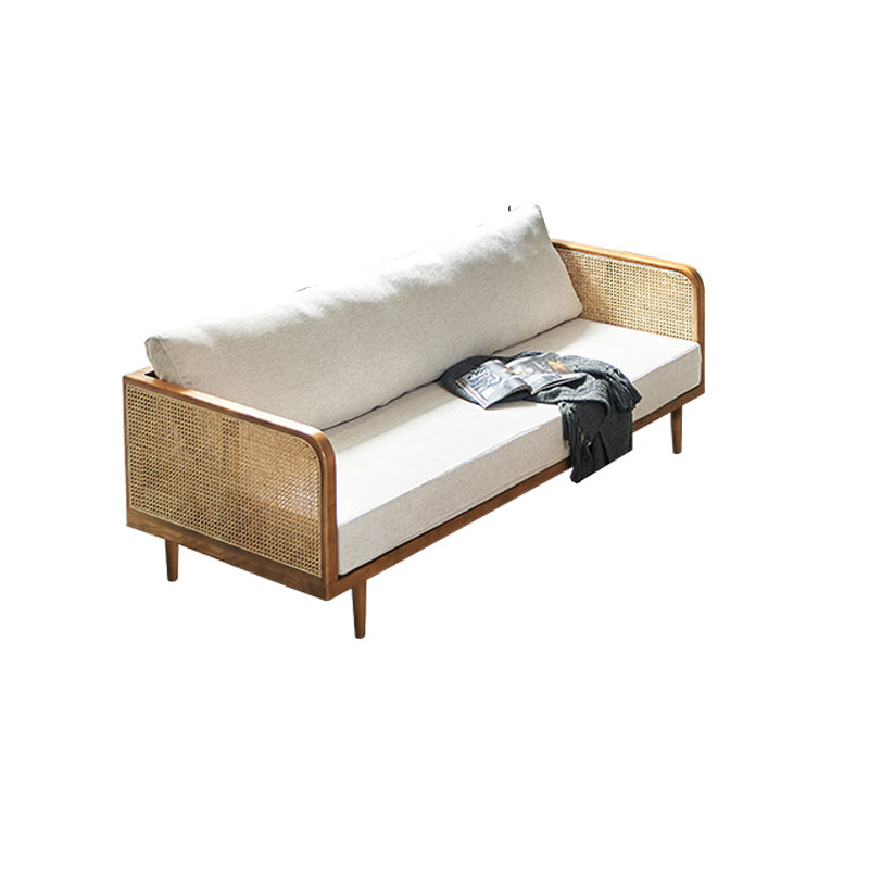 25,59 "hoher Leinensofa weißer Smoking -Arm -Sofa mit losen Rücken in festem Holz