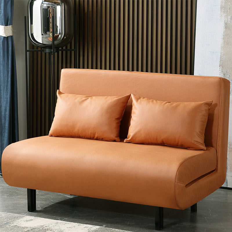 Contemporary Convertible Sofas with Tight Back in Faux Leather/Linen Blend 47"L x 28"W x 32"H Orange Clearhalo 'furn' 'furn_futons' 'Furniture' 'Futons & Daybeds' 'Futons' 'Living Room Furniture' 7533976