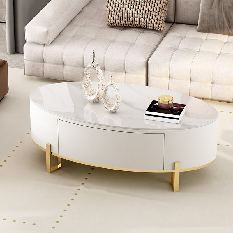 4 gambe tavolino da caffè in ardesia ovale tavolo da cocktail con cassetto