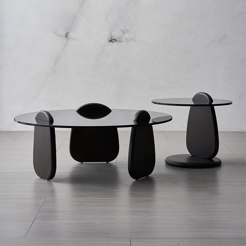 Glass Top Coffee Cocktail Table Black Coffee or End Table with 3 Legs