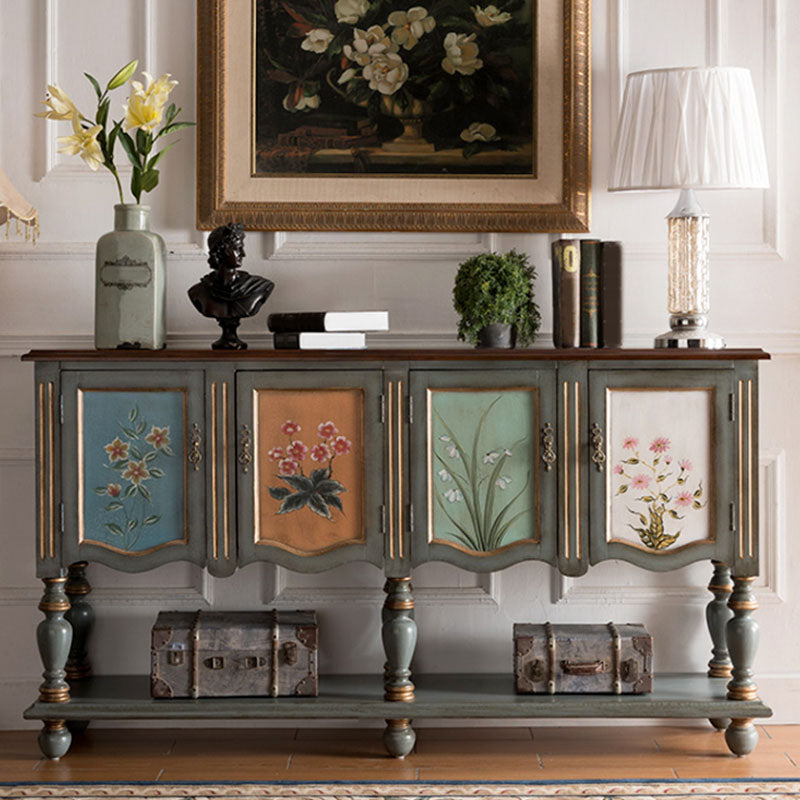 Contemporary Console Table Wood Console Sofa Table in Grey/Champagne