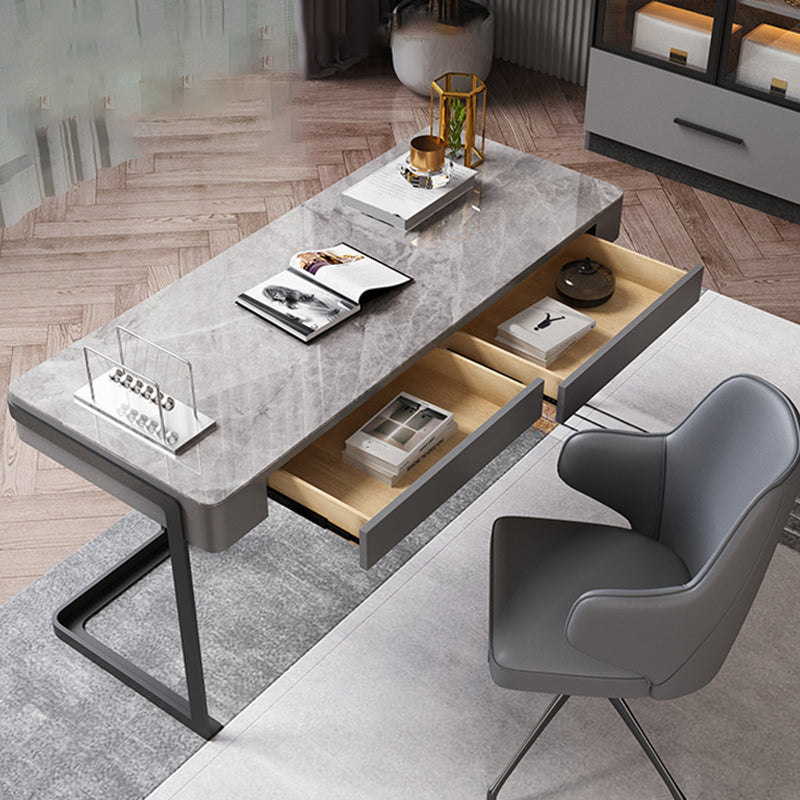 Scrivania per ufficio in acciaio Home Office 29.5 "H moderno scrittura di scrittura grigia con cassetti