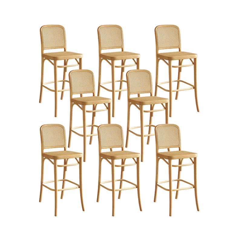 Sgabello da bar rattan senza braccio contemporaneo con base in legno massiccio di cenere