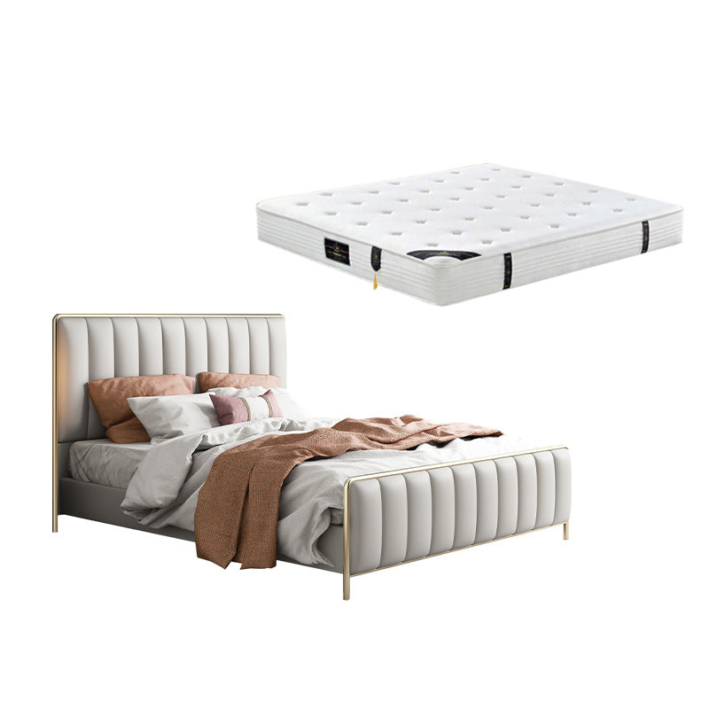 Glam Standard Bed Upholstered Headboard Solid Wood Beige Panel Bed