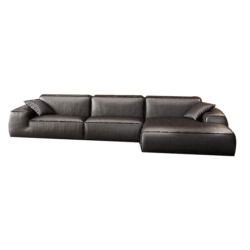 Black Genuine Leather Sectionals 30.7" H Square Arm Sectional Sofa Set 3-Seater Sofa & Left Chaise Genuine Leather Clearhalo 'furn' 'furn_sectionals' 'Furniture' 'Living Room Furniture' 'Sectionals' 7548338