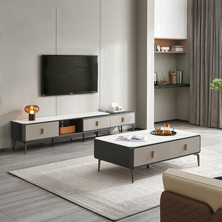 Contemporary TV Stand Console Stone Media Console with 3 Drawers Clearhalo 'furn' 'furn_tv_stands_entertainment_centers' 'Furniture' 'Living Room Furniture' 'TV Stands & Entertainment Centers' 'TV Stands & Media Storage Furniture' 'tv_stands_entertainment_centers' 7549351
