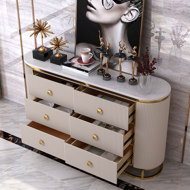 Glam Horizontal Dresser Stone Top Drawers Storage Dresser for Bedroom