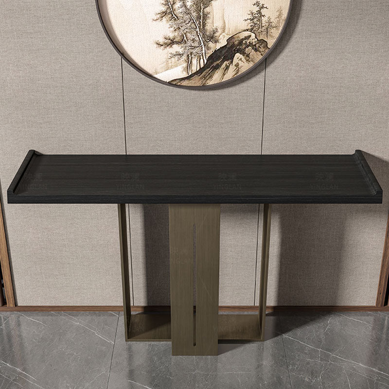 Rectangle Modern Console Table Brown/Black Wood Console Sofa Table 63"L x 14"W x 34"H Black Clearhalo 'Console Tables' 'console_tables' 'Entry & Mudroom Furniture' 'furn' 'furn_console_tables' 'Furniture' 7549587