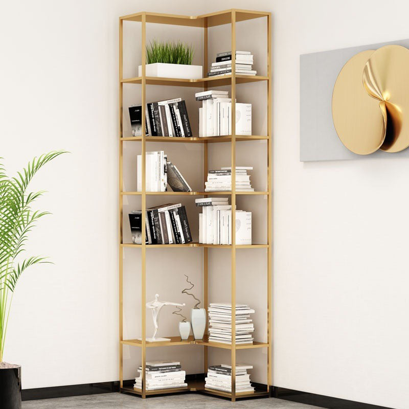 Contemporary Open Back Standard Bookshelf Metal Bookcase for Study Room Gold Clearhalo 'Bookcases' 'furn' 'furn_bookcases' 'Furniture' 'Office Furniture' 7550489