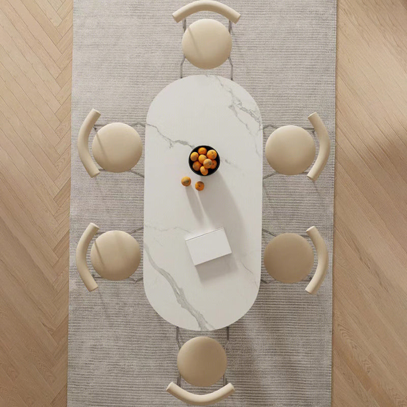 Oval 1/2/4/5/6/7 piezas Mesa y silla Juez de mesa de comedor blanco