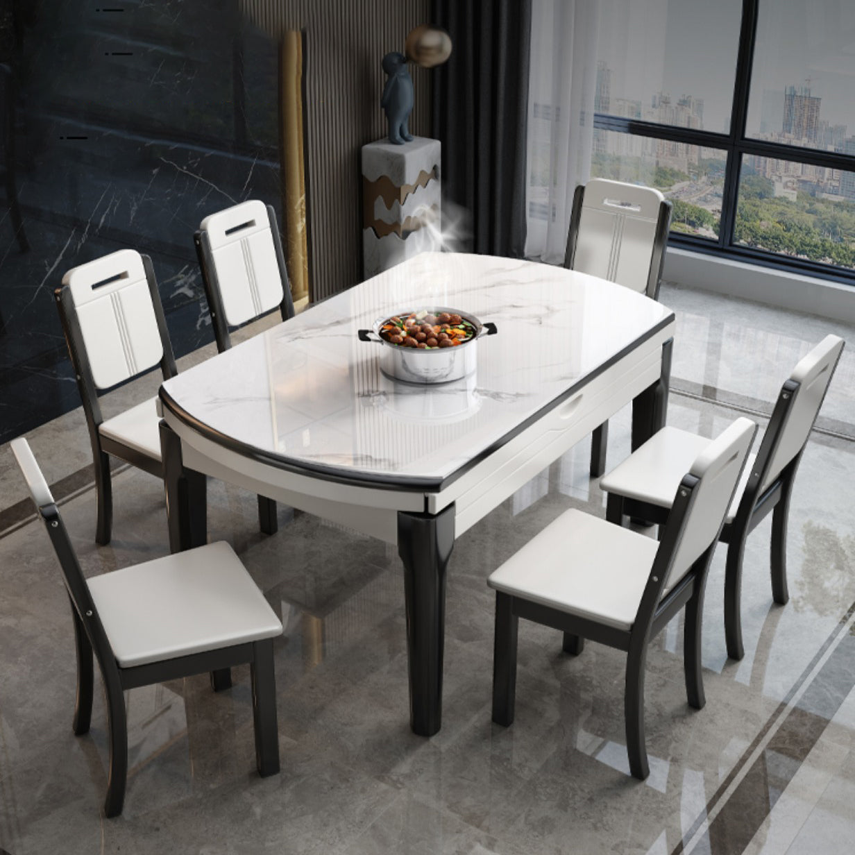 Mobili in stile moderno 1/7/ PC tavolo da dinette in pietra rotonda con sedia senza braccio