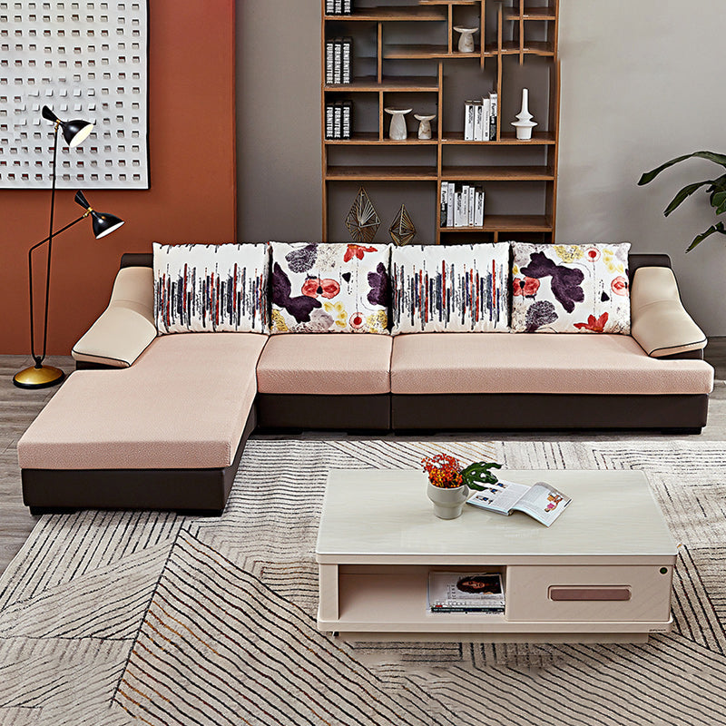 Contemporary 5-Seat Sectionals * Chaise Fabric and Leather Loose Back Sectional Sofa