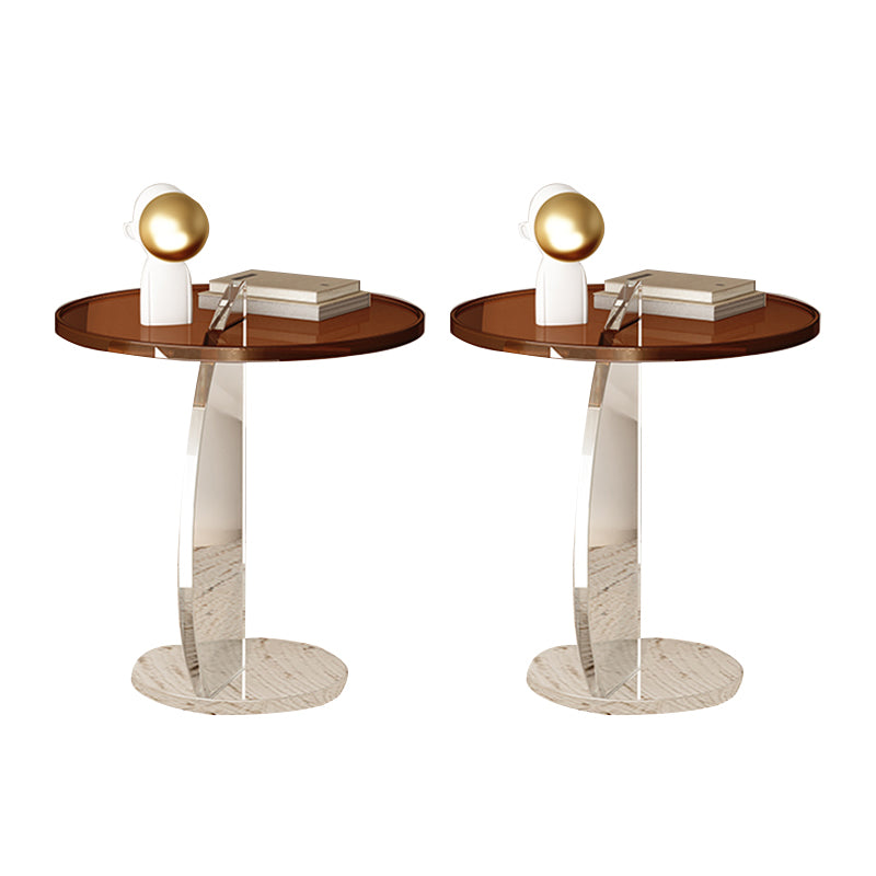 Glam Accent Side Table Living Room Round Pedestal Acrylic Side End Table Brown 2 Clearhalo 'Coffee & Accent Tables' 'End & Side Tables' 'end_side_tables' 'furn' 'furn_end_side_tables' 'Furniture' 'Living Room Furniture' 7561866