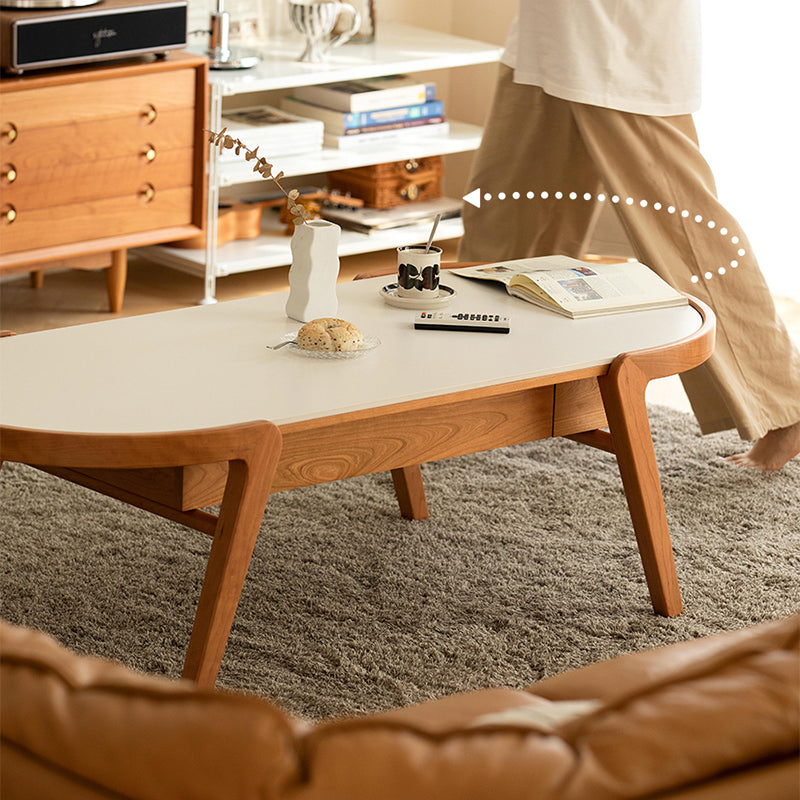 Farmhouse Wooden Coffee Table Elliptical 4 Legs Cocktail Table Clearhalo 'Coffee & Accent Tables' 'Coffee Tables' 'coffee_tables' 'furn' 'furn_coffee_tables' 'Furniture' 'Living Room Furniture' 7561932