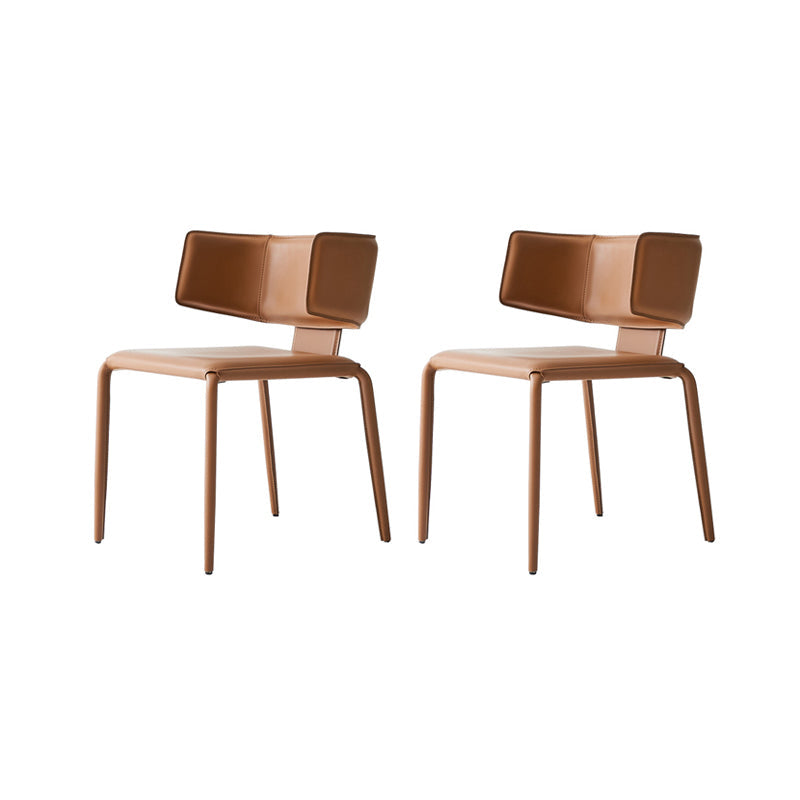 Mid-Century Modern Armless Side Chair Basic Four Leg Side Chair Tan Saddle Leather 2 Piece Set Clearhalo 'Accent Chairs' 'accent_chairs' 'Chairs & Seating' 'furn' 'furn_accent_chairs' 'Furniture' 'Living Room Furniture' 7568094
