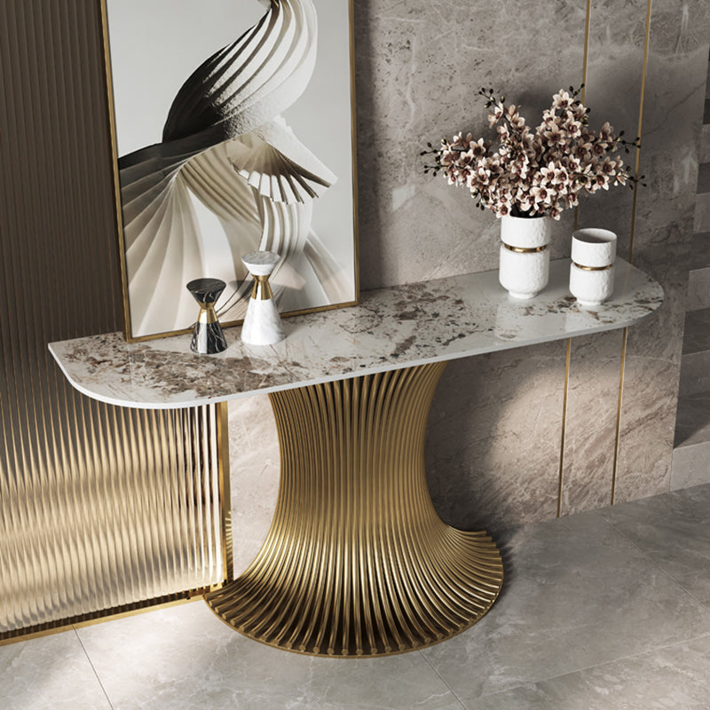 Half Moon Shape Contemporary Console Table in Gold/Silver Stone Console Sofa Table