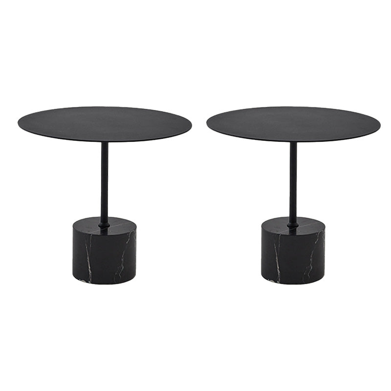 Black End Slide Table Round Living Room Pedestal Marble Corner Table 18"L x 18"W x 16"H 2 Clearhalo 'Coffee & Accent Tables' 'End & Side Tables' 'end_side_tables' 'furn' 'furn_end_side_tables' 'Furniture' 'Living Room Furniture' 7584254