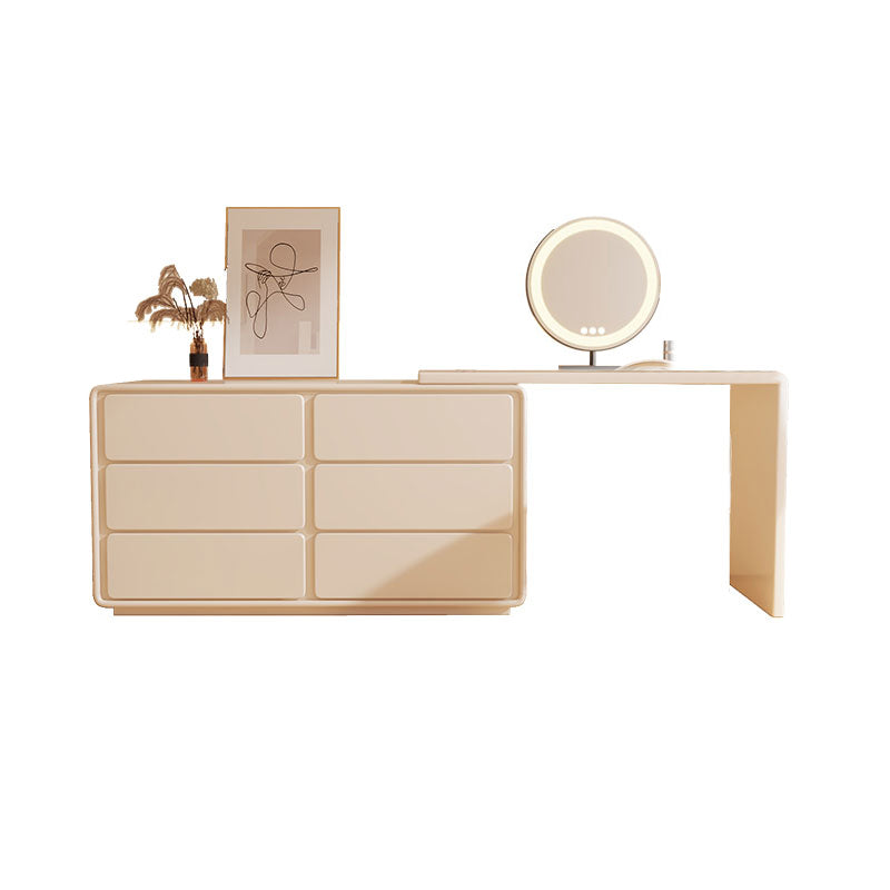 Cream Contemporary Bedroom With Drawer Wooden Lighted Mirror Make-up Vanity