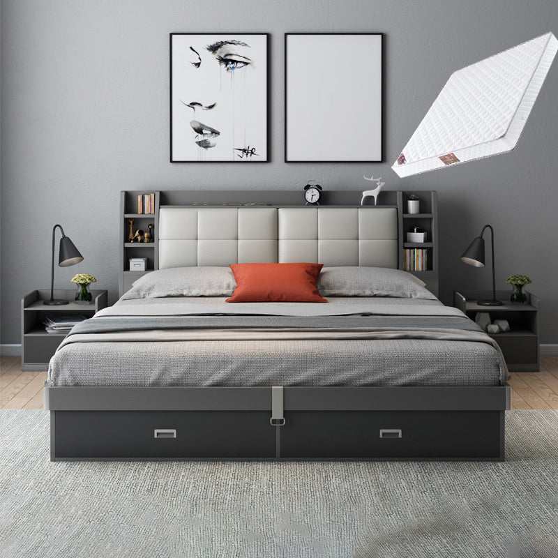 Gestoffeerd hoofdeinde standaardbed met opslaggrijs hout 38,58 "High