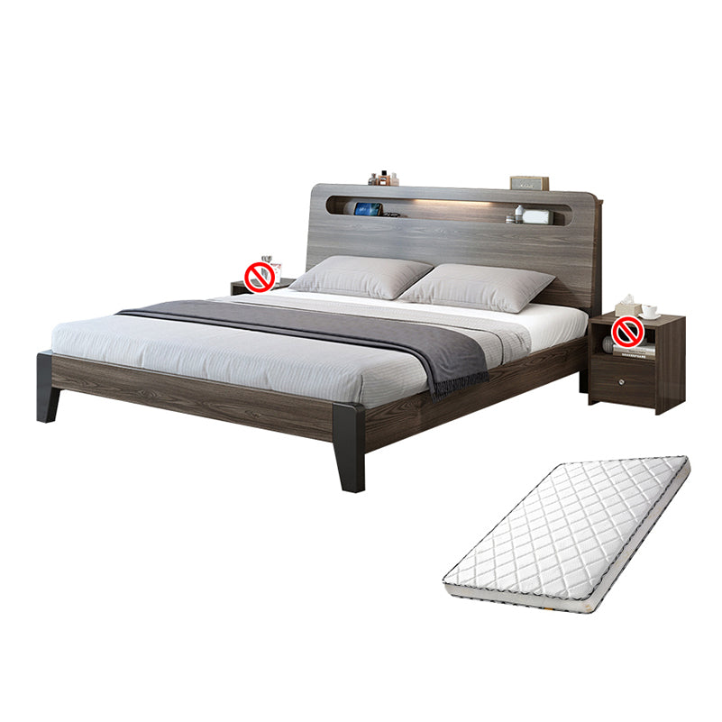 Wood Standard Bed in Gray Panel Bed with Rectangular Headboard
