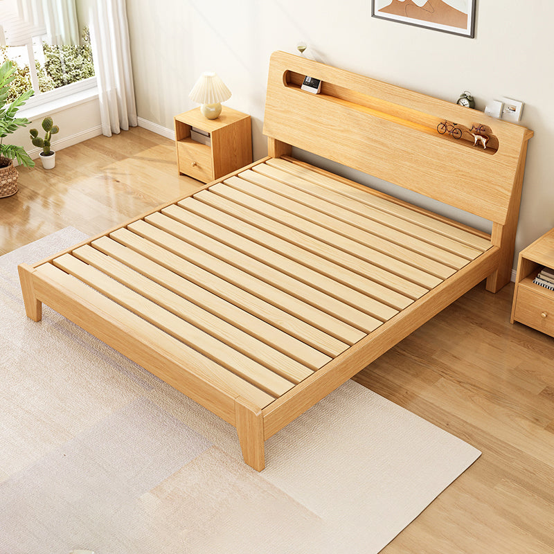 Panel Standard Bed in Natural Solid Wood Bed with Rectangular Headboard