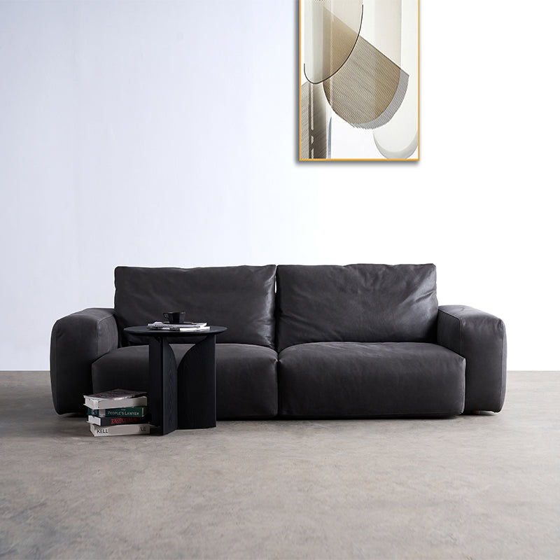 Mitte des Jahrhunderts modernes Sofa Leder -Quadratarmsofa in tiefem Grau
