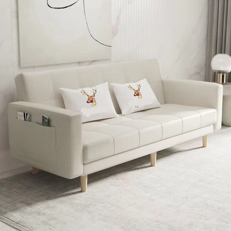 Scandinavian Seating Living Room Square Arm Biscuit Back Standard Settee Off-White Tech Cloth Clearhalo 'furn' 'furn_sofas' 'Furniture' 'Living Room Furniture' 'Sofa' 'sofas' 7591563