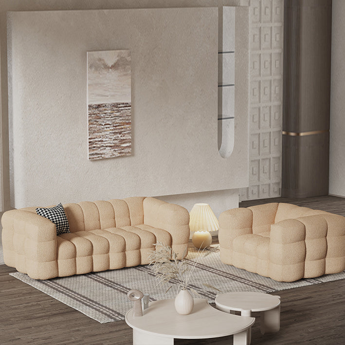 Canapé scandinave beige salon smoking bras standard couché toufté
