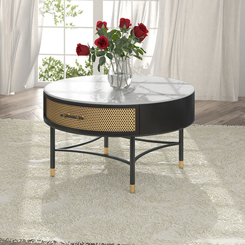 17"H Glam Cocktail Table Storage Round 4 Legs Stone Coffee Table Clearhalo 'Coffee & Accent Tables' 'Coffee Tables' 'coffee_tables' 'furn' 'furn_coffee_tables' 'Furniture' 'Living Room Furniture' 7593011