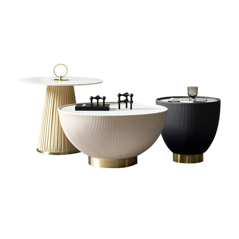 Round Slate Coffee Cocktail Table Abstract Coffee or End Table 28"L x 28"W x 14"H+24"L x 24"W x 24"H+18"L x 18"W x 17"H Clearhalo 'Coffee & Accent Tables' 'Coffee Tables' 'coffee_tables' 'furn' 'furn_coffee_tables' 'Furniture' 'Living Room Furniture' 7593560