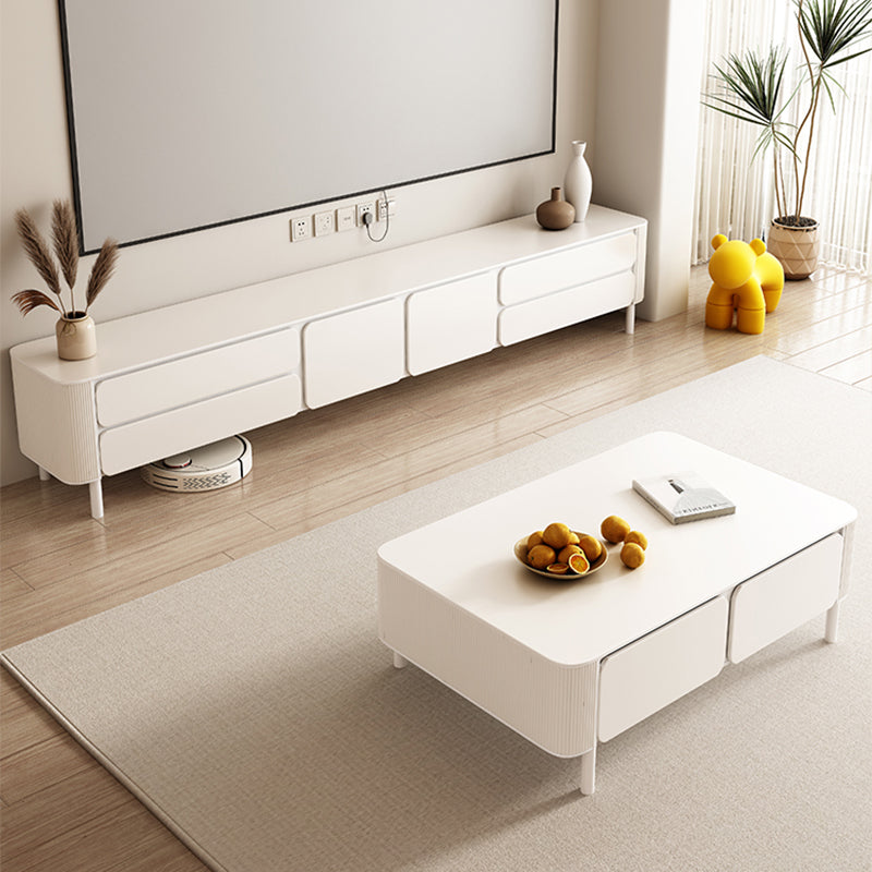 4 patas Mesa de cóctel rectangular de pizarra blanca con cajones de almacenamiento