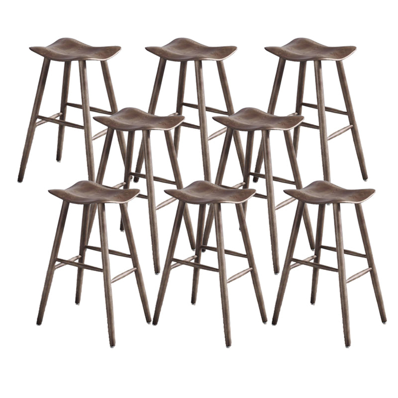 Contemporary 27.5-inch Ash Solid Wood Bar Stool with Footrest Nut-Brown 8 Piece Set Clearhalo 'Bar Furniture' 'Bar Stools' 'bar_stools' 'furn' 'furn_bar_stools' 'Furniture' 'Kitchen & Dining Furniture' 7605080