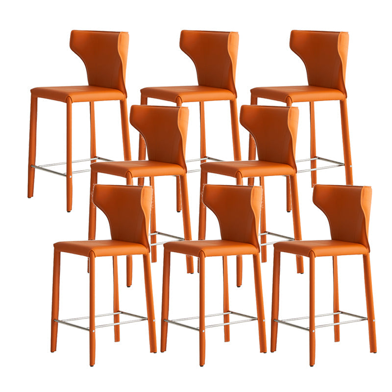 Modern Faux Leather Low Back Armless Bar Stools with Metal Base