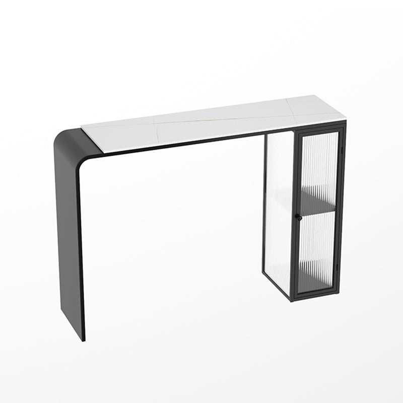 Modern Style Stone Rectangle Bar Height Pub Table for Living Room White-Black Without Chairs Clearhalo 'Bar Furniture' 'Bar Tables' 'bar_tables' 'furn' 'furn_bar_tables' 'Furniture' 'Kitchen & Dining Furniture' 7605528