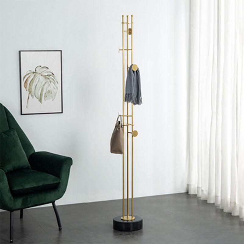 6 Hooks Metal Coat Hanger Luxury Marble Base Hall Tree for Living Room 10"L x 10"W x 71"H Black Clearhalo 'Entry & Mudroom Furniture' 'furn' 'furn_hall_tree_coat_racks' 'Furniture' 'Hall Trees & Coat Racks' 'hall_tree_coat_racks' 7609972