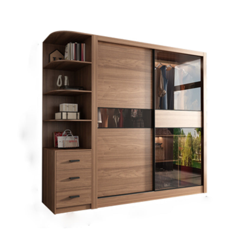 Modern Bedroom Wooden Storage Cabinet Sliding Doors Armoire with Glass Doors 63"L x 23"W x 83"H Armoires & Sideboard Clearhalo 'Armoires & Wardrobes' 'armoires_wardrobes' 'Bedroom Furniture' 'furn' 'furn_armoires_wardrobes' 'Furniture' 7610286