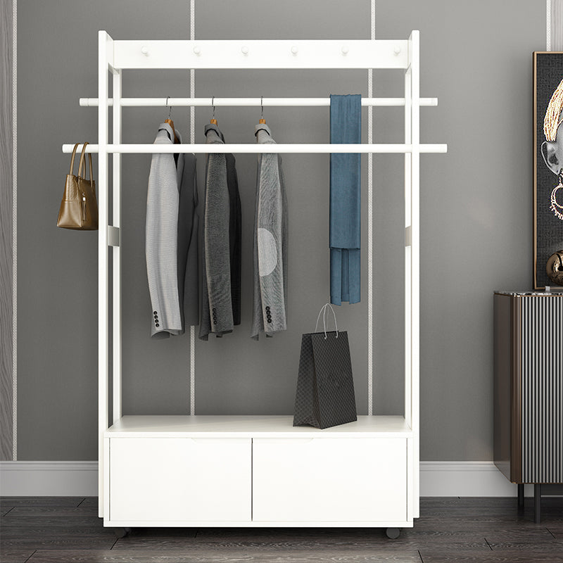 Modern Style Bedroom Wardrobe Movable Wooden Armoire with Drawers