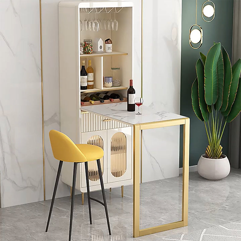 1/2 Pieces Counter Height Pub Set in White and Gold, Rectangular and Modern