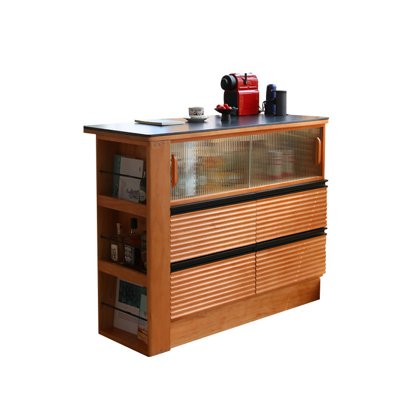 Light Brown Cherry Kitchen Island Table with Drawers for Dining Room