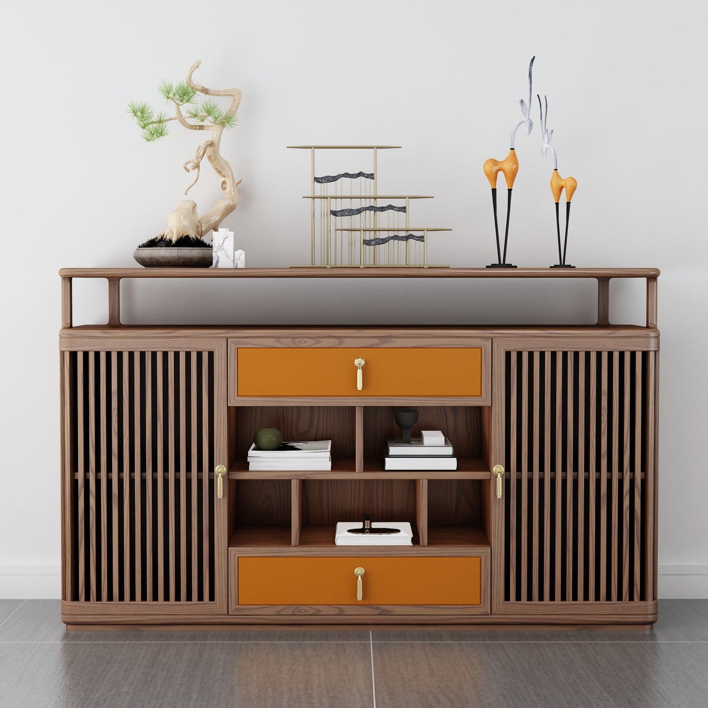 Solid Wooden Sideboard Table 15.7" W √ó35.4" H Living Room Buffet Stand Orange Clearhalo 'buffet_sideboard' 'Buffets & Sideboards' 'furn' 'furn_buffet_sideboard' 'Furniture' 'Kitchen & Dining Furniture' 7620402