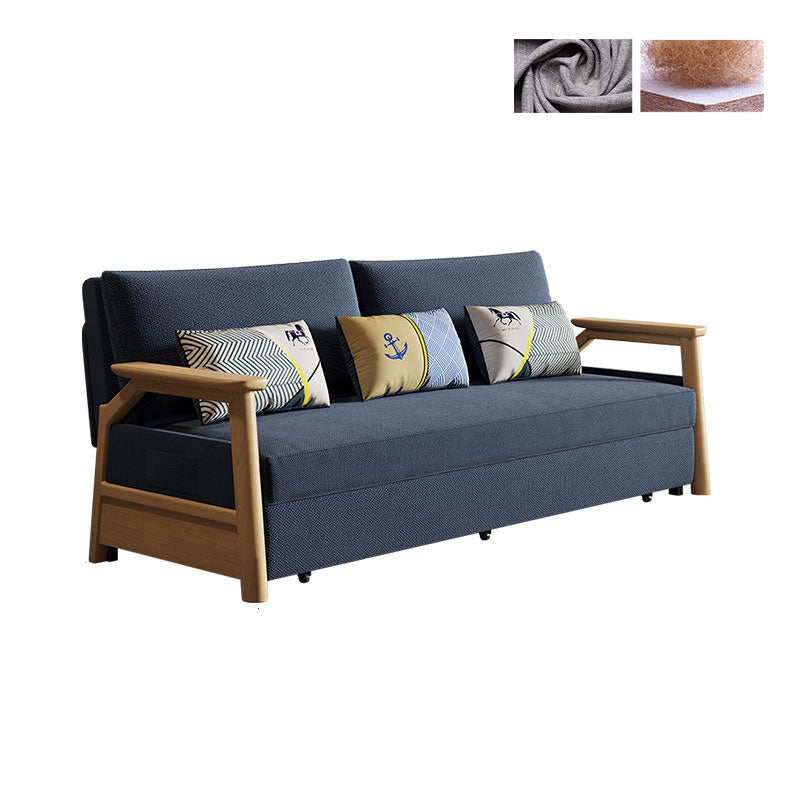 Divano letto per dormiente blu contemporaneo con braccia quadrate in legno
